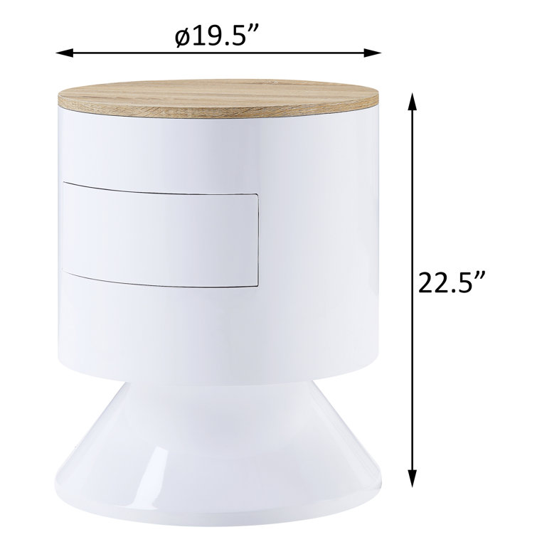 Orren Ellis Flemming White High Gloss 1Drawer Drum Nightstand Wayfair Canada